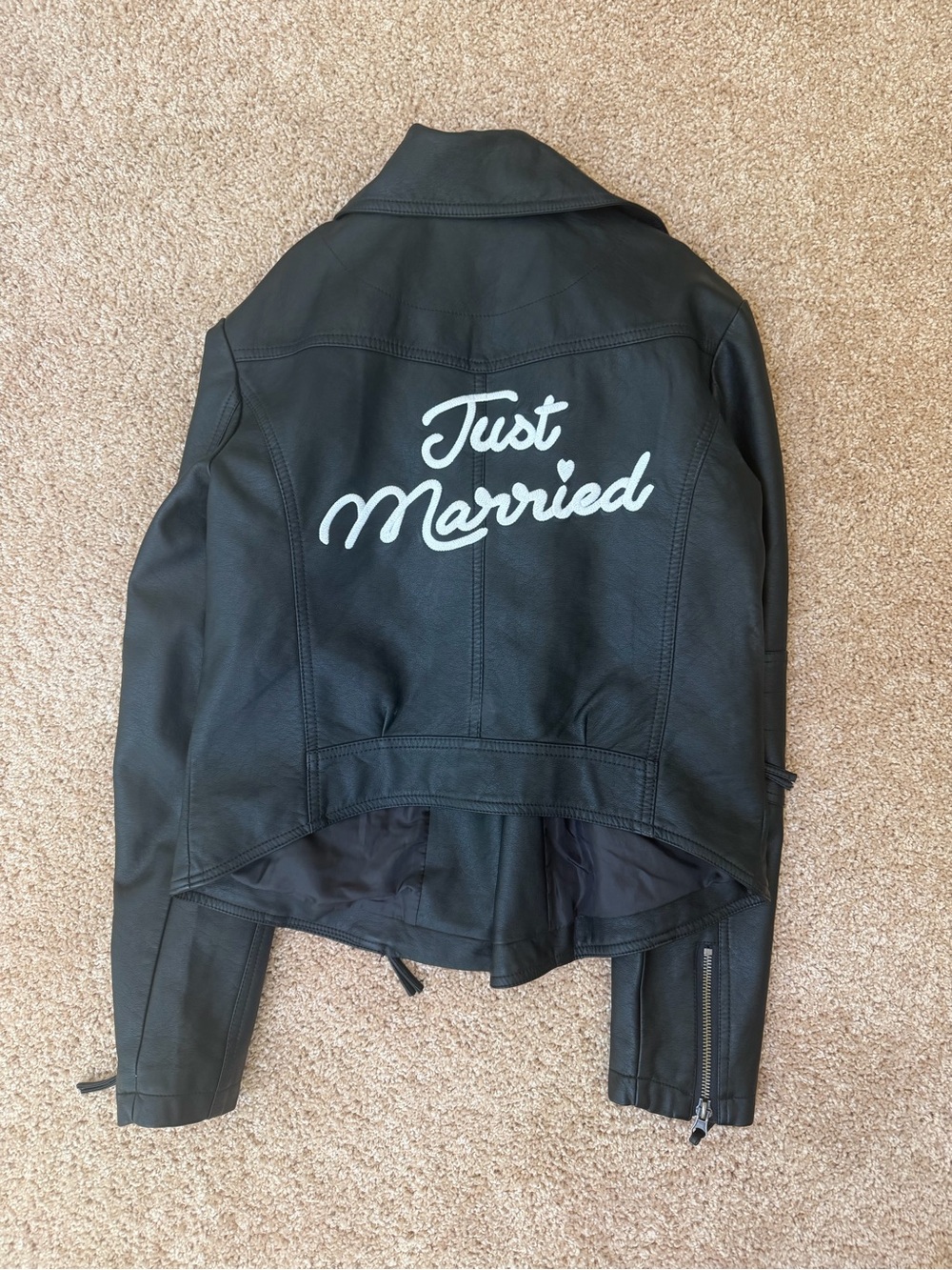 David's Bridal Black Faux Leather 'Just Married' Biker Jacket